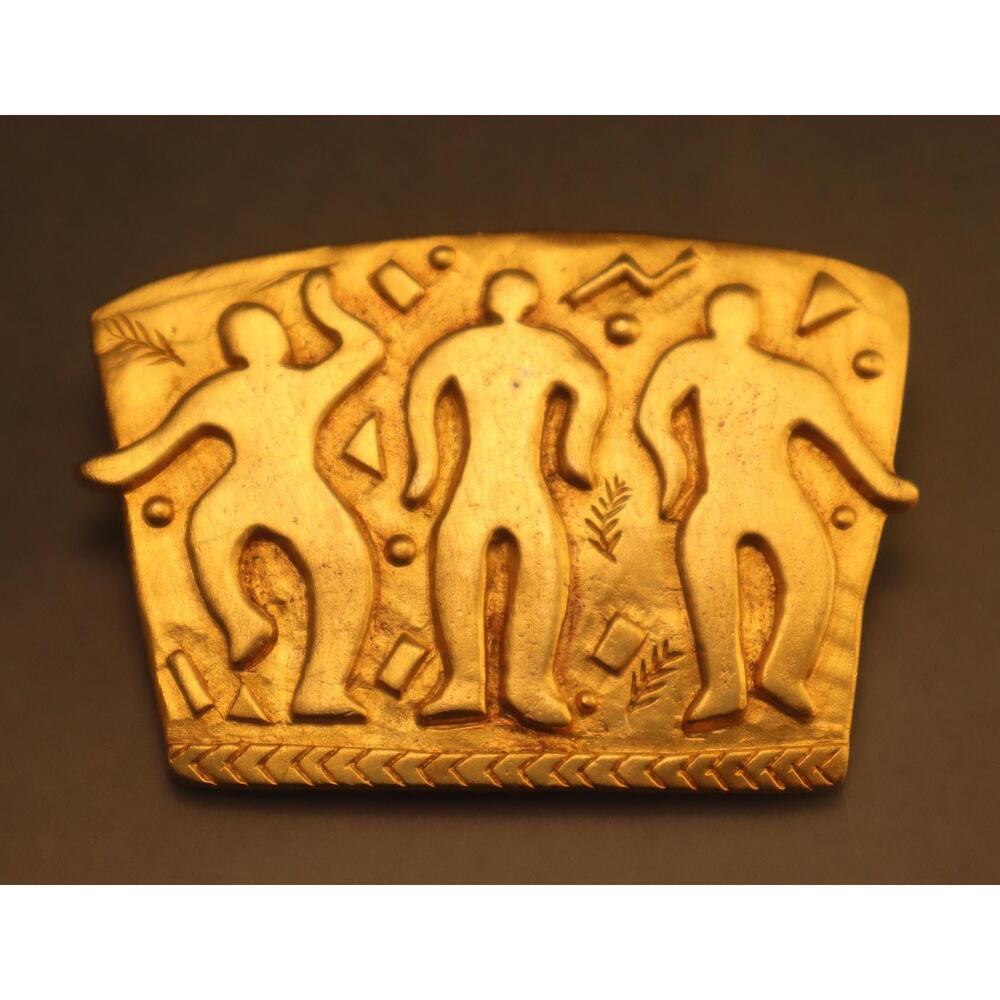 Vintage JJ Jonette Dancing Men People 1988 Brooch Gold